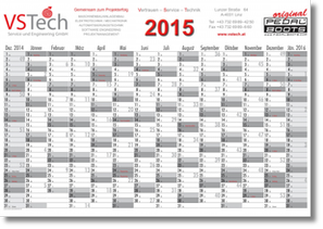 year planner with 14 columns of months for 2015